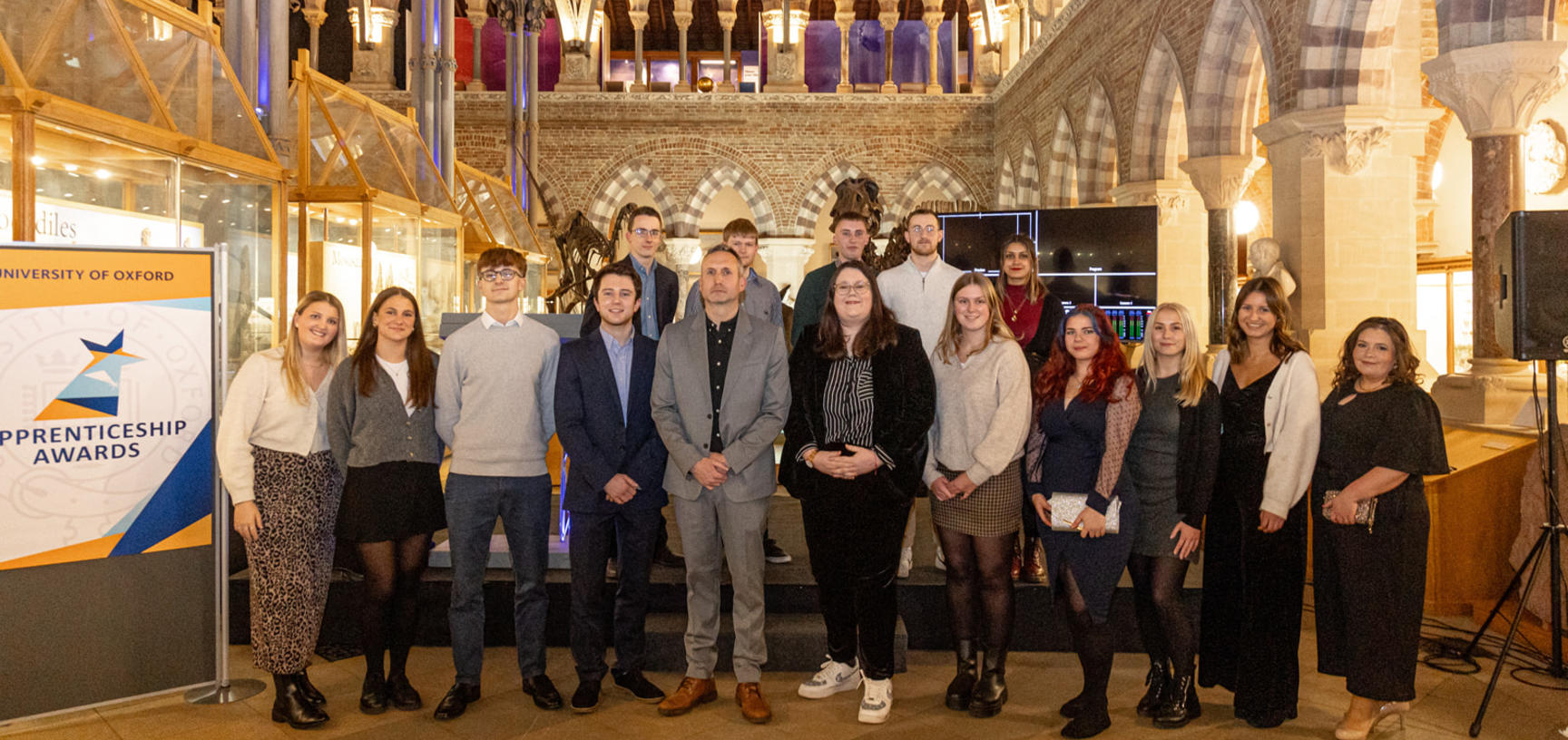 A mixed group of university members, made up of apprentices, their managers and the Apprenticeships team at the 2019 Oxfordshire Apprenticeship awards