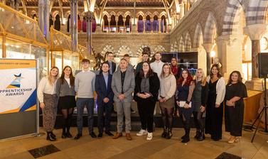 A mixed group of university members, made up of apprentices, their managers and the Apprenticeships team at the 2019 Oxfordshire Apprenticeship awards